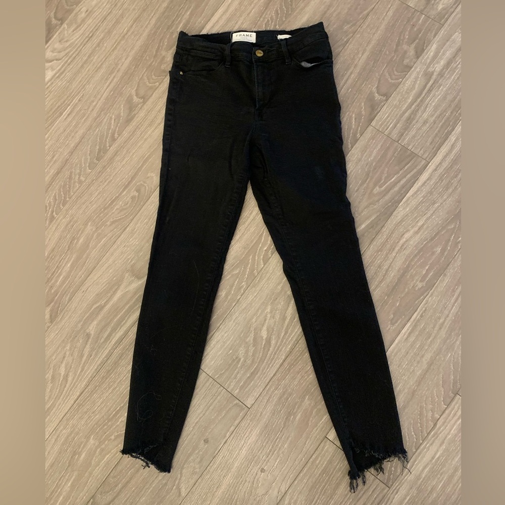Frame Le High Skinny black denim with raw hem